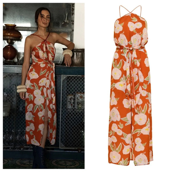 Carolina K Luz floral halter maxi dress leg slit 17579